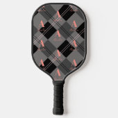 Modern Monogram Plaid Grijs Zwart Roze Pickleball Paddle (Achterkant)