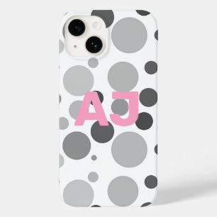 Modern Monogram Polka Dot Grijs Roze Case-Mate iPhone 14 Hoesje