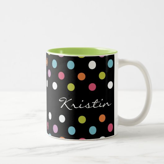 Modern Monogram Polka Dots Tweekleurige Koffiemok (Rechts)