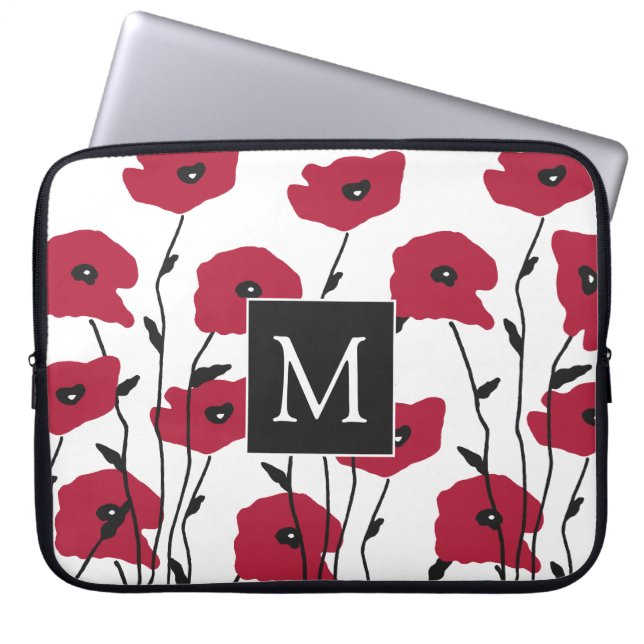 Modern Monogram Poppies Pattern Laptop Sleeve (Voorkant)