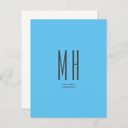 Modern Monogram Professional Plain Simple Sky Blue RSVP Kaartje (Voorkant / Achterkant)