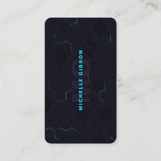 Modern Monogram Professional Tech Donker Neon Blau Visitekaartje (Voorkant)