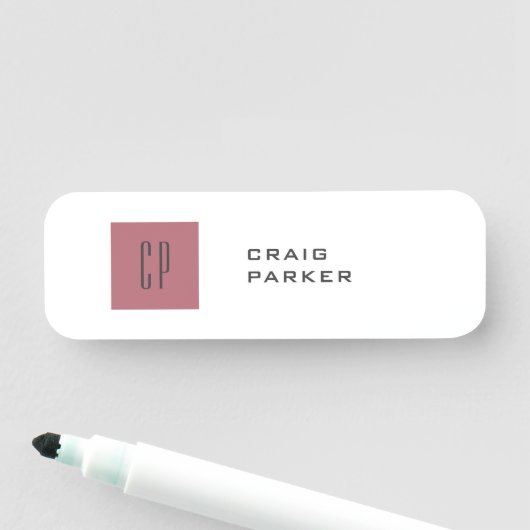 Modern Monogram Professioneel Gewoon Roos Goud Wit Naamplaatje (In situ)