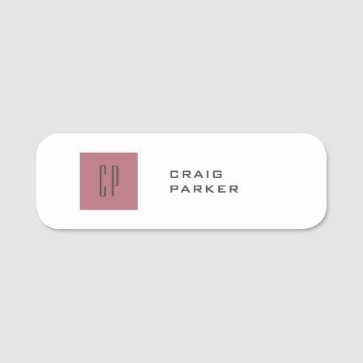 Modern Monogram Professioneel Gewoon Roos Goud Wit Naamplaatje (Voorkant)