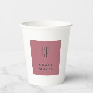 Modern Monogram Professioneel Gewoon Roos Goud Wit Papieren Bekers