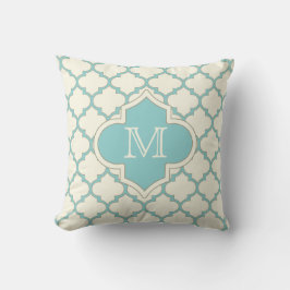 Modern Monogram Quatrefoil Pattern Ivory Turquoise Kussen