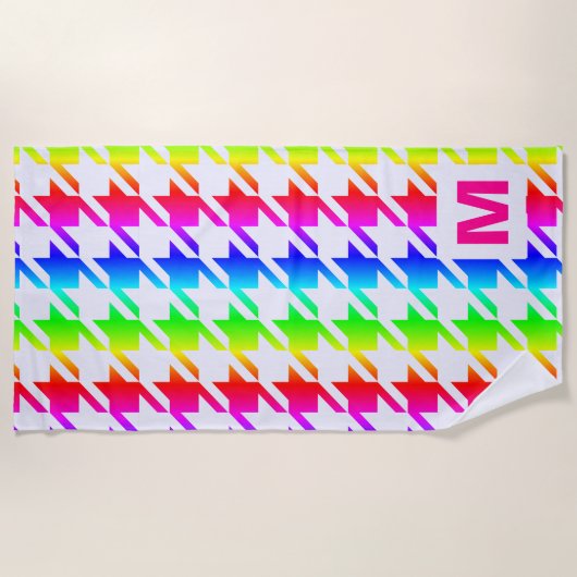 Modern Monogram Rainbow Ombre Houndstooth Pattern Strandlaken (Voorkant)