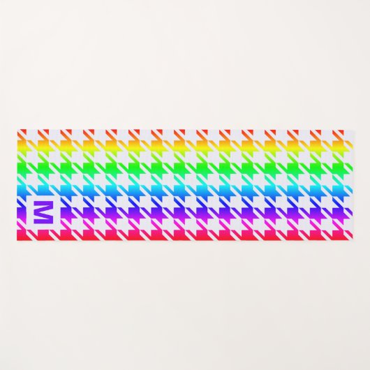Modern Monogram Rainbow Ombre Houndstooth Pattern Yogamat (Voorkant (horizontaal))