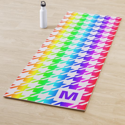 Modern Monogram Rainbow Ombre Houndstooth Pattern Yogamat (In situ)