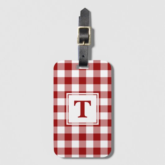 Modern Monogram Red en White Gingham Pattern Bagagelabel (Voorkant (verticaal))