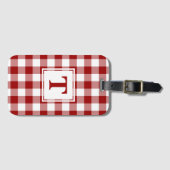 Modern Monogram Red en White Gingham Pattern Bagagelabel (Voorkant (horizontaal))