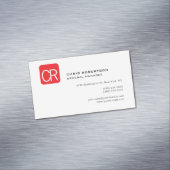 Modern Monogram Red White Professional Plain Magnetisch Visitekaartje (Voorbeeld)