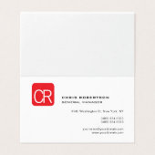 Modern Monogram Red White Professional Plain Visitekaartjes (Buitenkant ongevouwen)