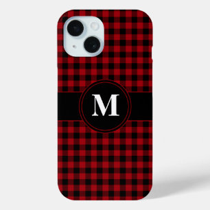 Modern Monogram Rood Plaid Patroon