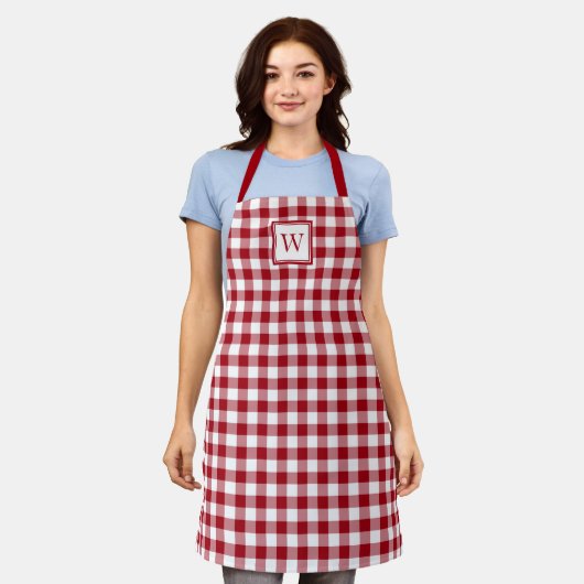 Modern Monogram Rood Plaid Patroon Schort (Gedragen)