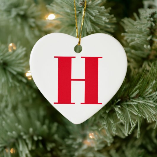 Modern monogram rood wit custom initiaal letter keramisch ornament (Boom)