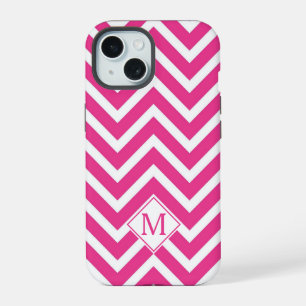 Modern Monogram Roze Chevron Strepen iPhone 15 Hoesje