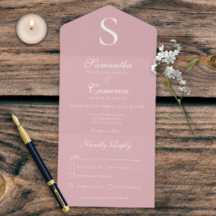 Modern Monogram Roze Eettafelservies All In One Uitnodiging