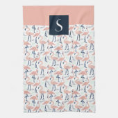 Modern Monogram roze Flamingo patroon Theedoek (Verticaal)