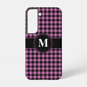 Modern Monogram Roze Plaid Patroon Samsung Galaxy Hoesje