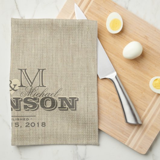 Modern Monogram | Rustic Beige Theedoek (Quarter Fold)