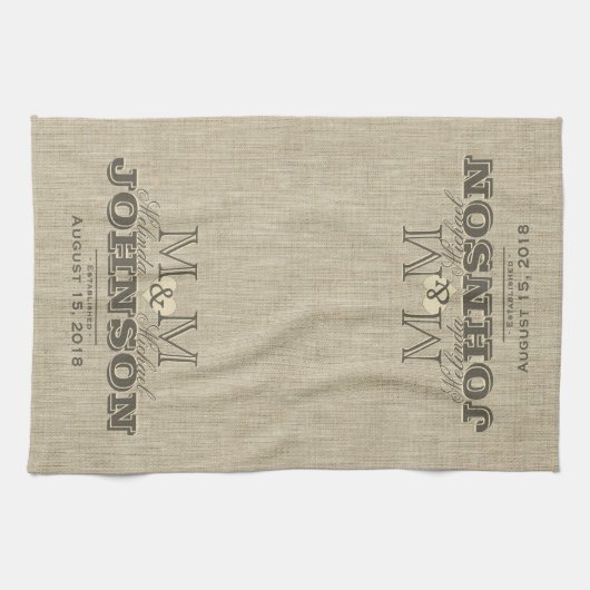 Modern Monogram | Rustic Beige Theedoek (Horizontaal)