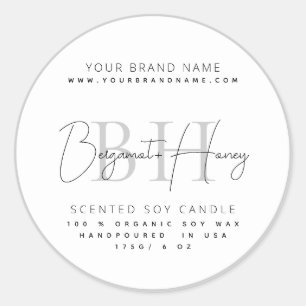 Modern monogram schrift grijs rand kaarslabel ronde sticker
