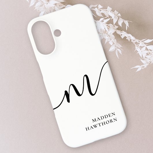 Modern Monogram Script Calligrafie Zwart Wit Case-Mate iPhone Case
