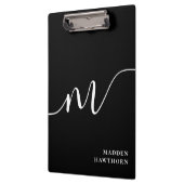 Modern Monogram Script Calligrafie Zwart Wit Klembord (Links)