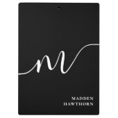 Modern Monogram Script Calligrafie Zwart Wit Klembord (Achterkant)