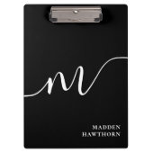 Modern Monogram Script Calligrafie Zwart Wit Klembord (Voorkant)