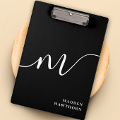 Modern Monogram Script Calligrafie Zwart Wit Klembord