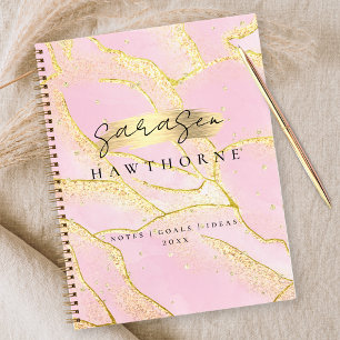 Modern Monogram Script Chic Girly Pink Gold Folie Notitieboek