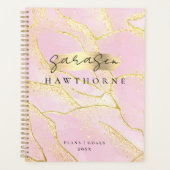 Modern Monogram Script Chic Girly Pink Gold Folie Planner (Voorkant)