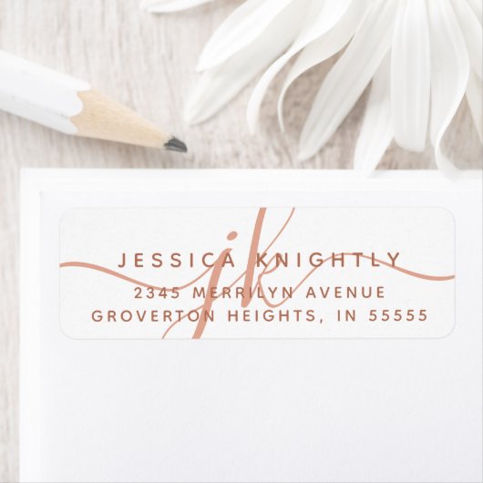Modern Monogram Script Initialen Terracotta Etiket (Insitu)