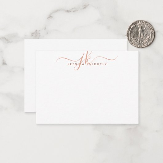 Modern Monogram Script Initialen Terracotta Notitiekaartje (Voorkant / Achterkant in situ)