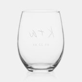 Modern Monogram Script Minimalistische bruiloft Wijnglas Zonder Voet (Achterkant)
