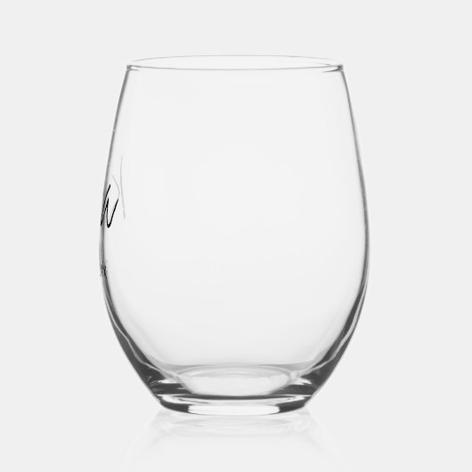 Modern Monogram Script Minimalistische bruiloft Wijnglas Zonder Voet (Links)