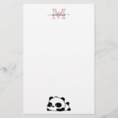 Modern Monogram Script Typografie Funny Panda Briefpapier (Voorkant)