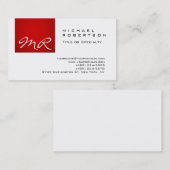 Modern Monogram Script White Red Visitekaartje (Voorkant / Achterkant)