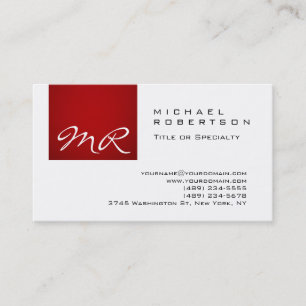 Modern Monogram Script White Red Visitekaartje