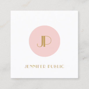 Modern Monogram Sjabloon Elegant Blush Pink Gold Vierkante Visitekaartje
