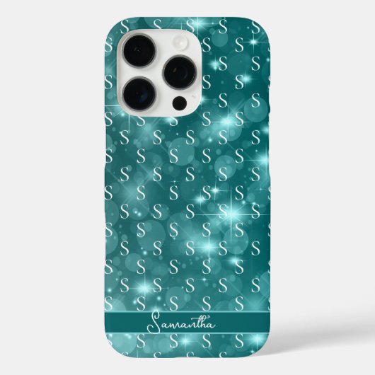 Modern Monogram Sparkle Ocean Blue Case-Mate iPhone Case (Achterkant)