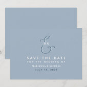 Modern Monogram Stusty Blue Wedding Save The Date (Voorkant / Achterkant)