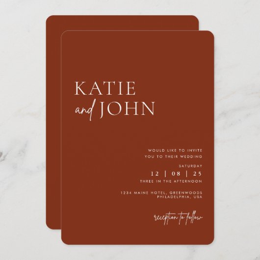 Modern Monogram Terracotta Boho Wedding Kaart (Voorkant / Achterkant)