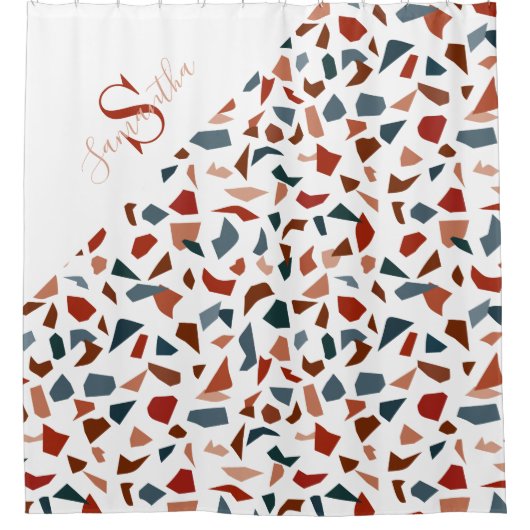 Modern Monogram Terrazzo Mosaic Pattern Douchegordijn (Voorkant)
