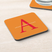 Modern Monogram Trendy Sinaasappel Rood Bier Onderzetter (Linkerzijde)