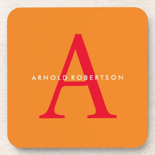 Modern Monogram Trendy Sinaasappel Rood Bier Onderzetter (Voorkant)