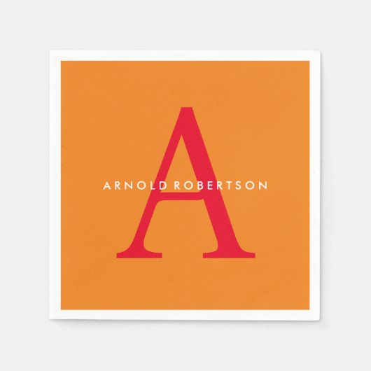 Modern Monogram Trendy Sinaasappel Rood Servet (Voorkant)