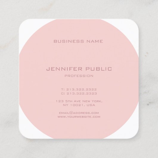 Modern Monogram Trendy Sjabloon Blush Pink White Vierkante Visitekaartje (Achterkant)